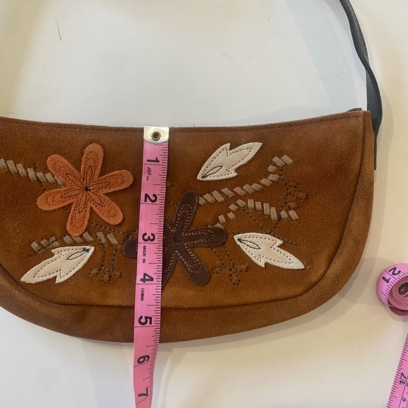Brown Suede Floral Shoulder Bag - Picture 6 of 6